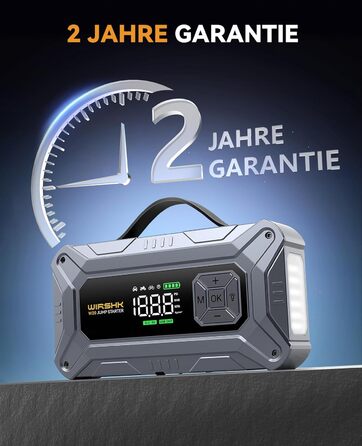 Портативний пусковий пристрій 8000A з повітряним компресором 160 PSI для бензинових та дизельних двигунів (до 10 л), з дисплеєм та аварійною світлодіодною лампою