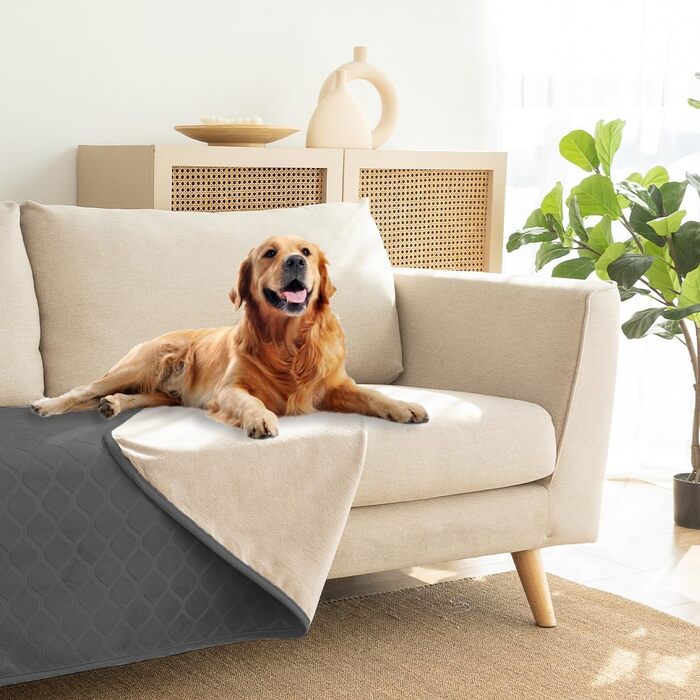 Водонепроникний килимок для собак, 127x152 см. Підходить для великих собак, миючий, для активного відпочинку. Також підходить для котів та як чохол на диван. Колір: сірий+бежевий (темно-сірий+бежевий, 60x80 см)