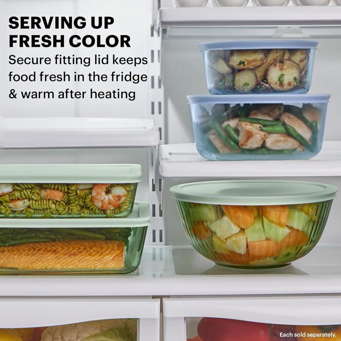 Набір скляних мисок Pyrex Colors з кришками, 1,3 л і 2,3 л, для змішування та випікання, різнокольорові, термостійке скло, 2 шт.