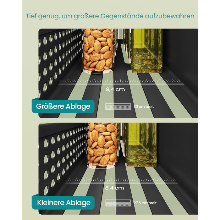 SONGMICS Магнітна полиця для спецій, 4 шт. (2 великі, 2 маленькі), без свердління, для кухні, холодильника, мікрохвильової печі, пральної машини, чорний, сталь