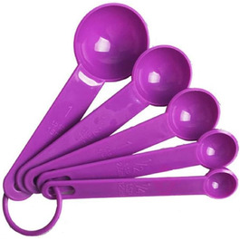 5-Piece Measuring Spoon Set, Teaspoon, Coffee/Sugar Measuring Cup with Scale, Tools, Scoop, Baking, Cooking, Kitchen (Color: 5 Pieces Black) (5 Pieces Purple)