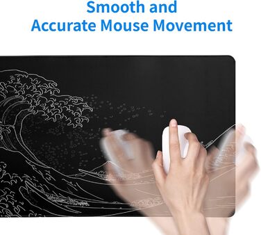 Килимок для миші з морізькою хвилею Японії, великий ігровий килимок, подовжений килимок для столу Канагава, товщина 3 мм, антиковзаюча гумова основа, 80 x 30 см. Чорна хвиля Канагави