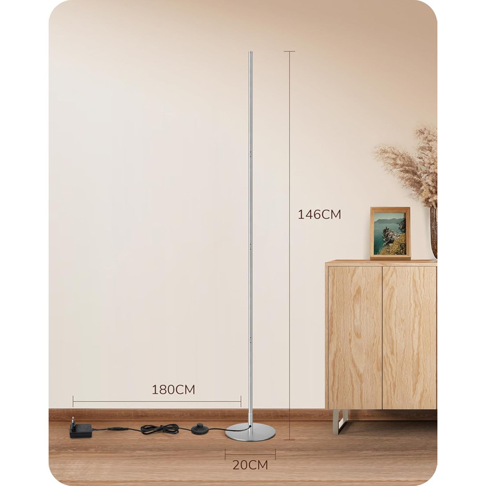 LED торшер Edishine 2 шт. з диммуванням, тепле світло 3000K, регулювання висоти 146 см, з функцією пам'яті, для вітальні, спальні, офісу (срібний)