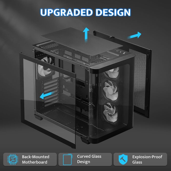 darkFlash ATX корпус для ігрового ПК Mid-Tower, 4 ARGB вентилятори, прозора передня панель, 2 камери, Typ-C, підтримка 2x360 AIO, чорний (DPW90)