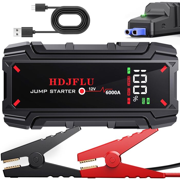 Powerbank для автомобіля Starthilfe UltraSafe 6000A: Портативний пусковий пристрій 12V з LED-підсвічуванням для бензинових та дизельних двигунів (до 8.0L/6.0L)