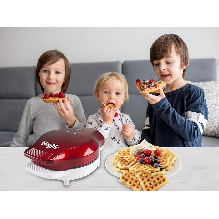 Вафельниця Beper, 5 вафель одночасно, антипригарне покриття 18 см, 800-100 Вт, червоний / білий колір