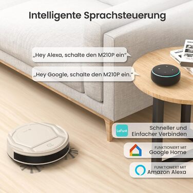 Робот-пилосос LEFANT M210P Champagnergrau: потужність 2200Pa, 120 хв роботи, Wi-Fi, для килимів, шерсті тварин та твердих підлог