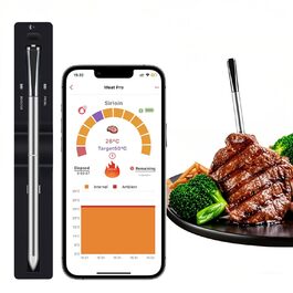 Бездротовий термометр для м'яса, приготування на грилі та в духовці з Bluetooth, таймером та сигналом, для приготування на грилі, в духовці, BBQ, для кухні та гриля EM8