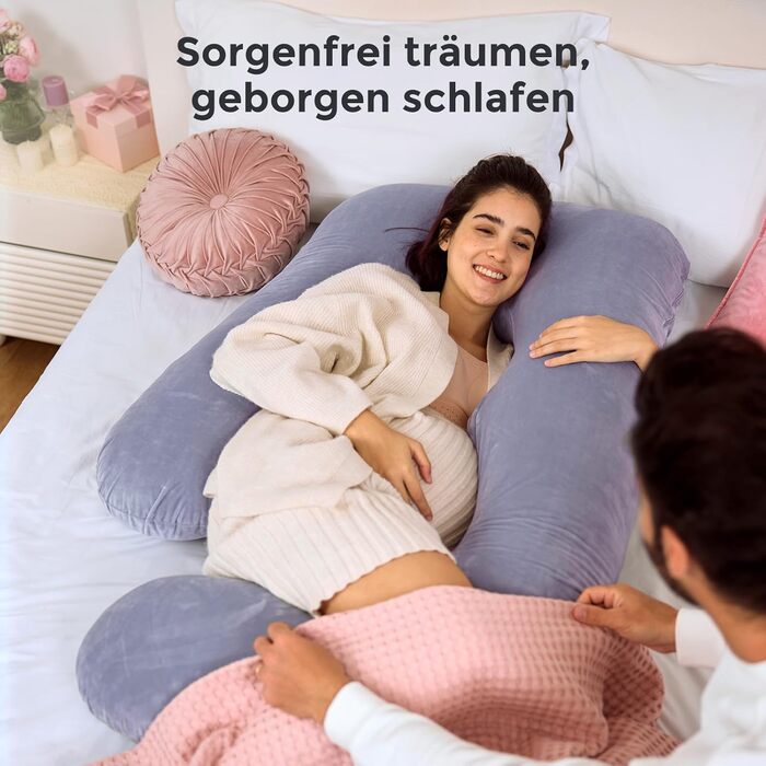 Вагітний подушка Momcozy з кристального велюру - U-подібна подушка для сну на боці (145 см) - для підтримки спини та стегон, сірий колір