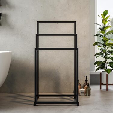 Підставка для рушників, тримач для рушників, стійка для рушників на 3 батончики, чорна, сталь, для ванної кімнати