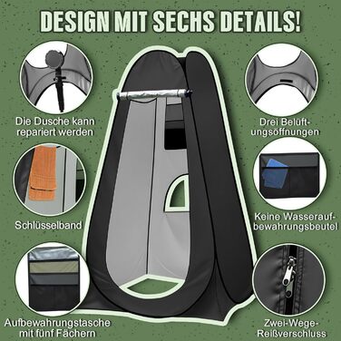 Charmofun Pop Up Shower Tent - Portable Camping Toilet & Changing Tent with UV Protection - Black