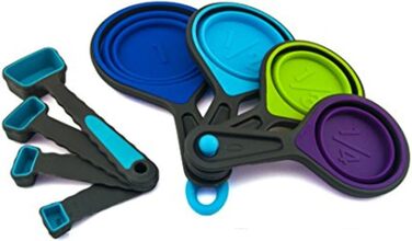Collapsible measuring cups and spoons, portable measuring cup set made of food-grade silicone for liquid and dry ingredients, dog food, camping, and children's measuring cups