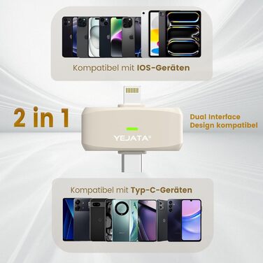 Мікрофон 2-в-1 для iPhone та Android з шумозаглушенням, кейс на 40 годин, магнітна застібка та кріплення для інтерв'ю, 25 метрів (Бежевий)