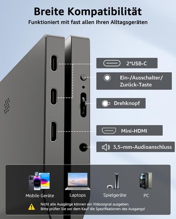 Портативний монітор Yodoit 15.6 дюймів: IPS дисплей FHD 1920x1080, USB-C та HDMI, вбудовані динаміки, захист зору для ПК, ноутбука, Xbox, PS3/4/5, Switch та TV. Чорний колір