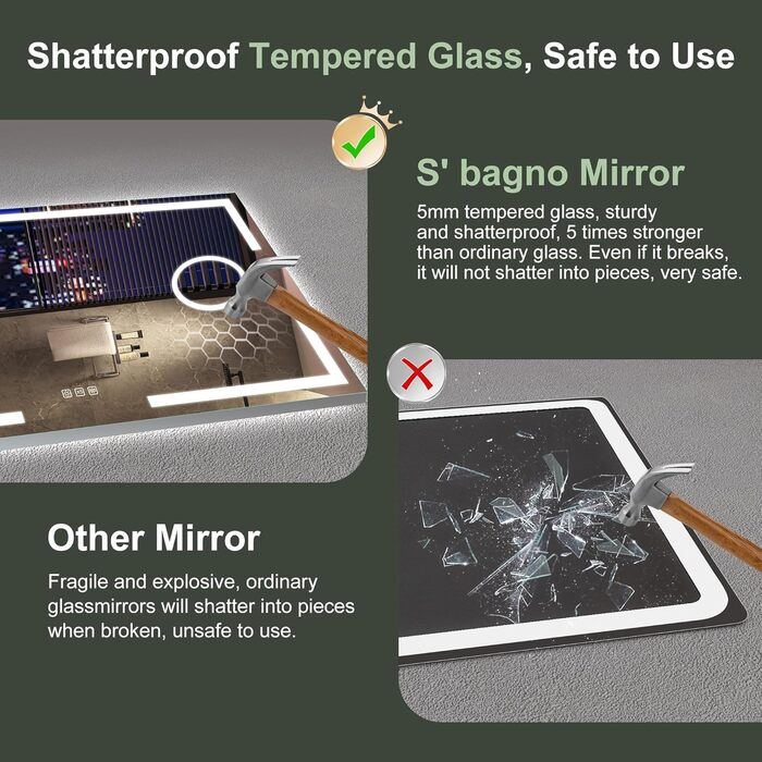Дзеркало для ванної кімнати S'bagno з підсвічуванням 100x70 см, 5x збільшення, LED, алюмінієва рама, протитуманне покриття, 3 кольори, диммування, пам'ять, HD скло, IP44, без Bluetooth