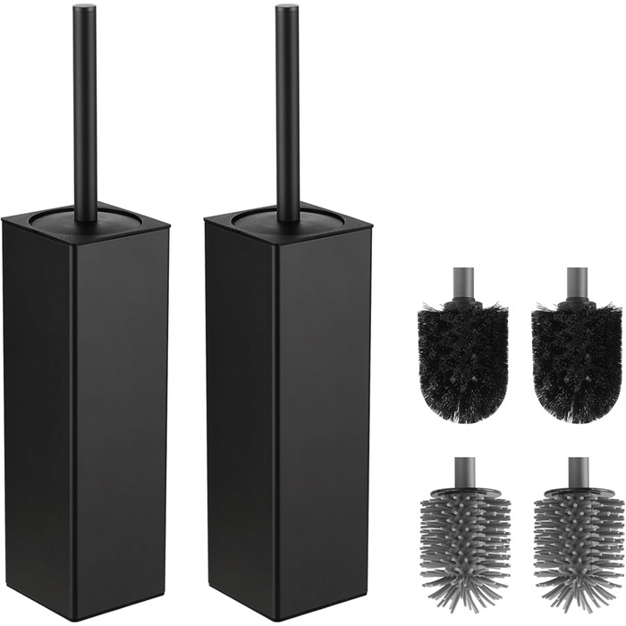 Набір для туалету BVL з щіткою та тримачем, металева, квадратна, силіконова (чорний, 2 шт.)