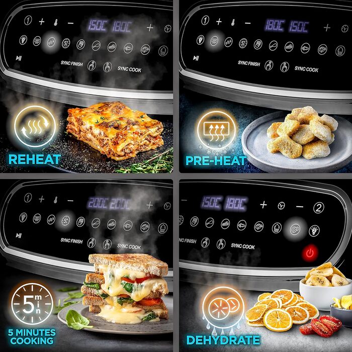 Duronic AF34 BK Hot Air Fryer, XXL Hot Air Fryer with 2 Chambers for Fries, Fryer HLF 10L Volume Airfryer, Air Fryer for Recipes Without Oil