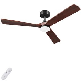 Стеляний вентилятор з дерева з підсвічуванням, 90 см, тихий DC-двигун, 6 швидкостей, пульт з пам'яттю, таймер, 24W LED, регулювання яскравості