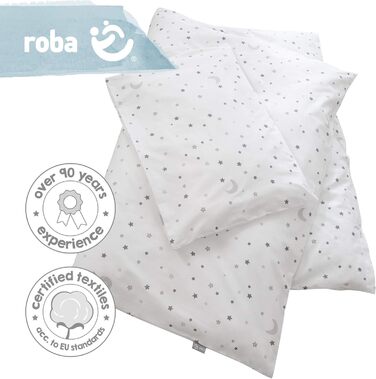 Комплект постільної білизни Roba для дитячого ліжечка 100 x 135 см - комплект постільної білизни для дівчаток та хлопчиків - ковдра та наволочка з бавовни для малюків та дітей - зірковий принт - білий (Сірий чарівний зірковий, 100x135 / 40x60 см)