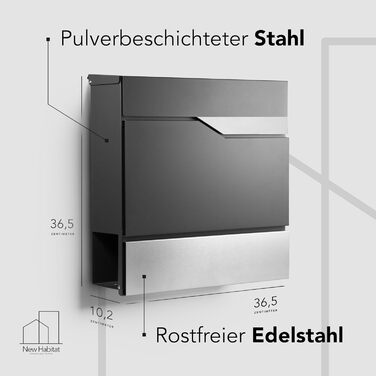 Поштовий ящик настінний Modern Manhattan антрацит RAL 7016 з газетницею та гравіюванням (без гравіювання). Нержавіюча сталь, стійкий до УФ-випромінювання