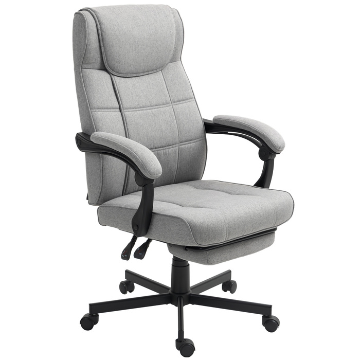 HOMCOM Office Chair with Massage Function Ergonomic Executive Chair with Recline Function Footrest Height Adjustable 360° Swivel Desk Chair Computer Chair with Linen Look, Grey | Aosom