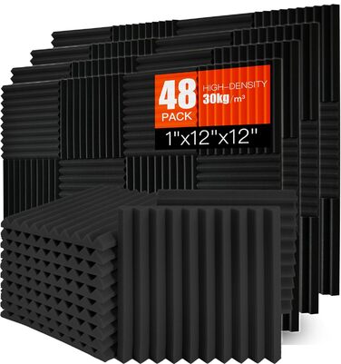 Акустичний поролон для звукоізоляції стін, панелі шумопоглинаючі 30x30x2.5 см, висока щільність, набір 48 шт.