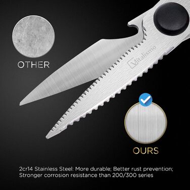 Універсальні кухонні ножиці 21 см з нержавіючої сталі, для риби, птиці, горіхів, з захистом леза, підходить для лівшів, можна мити в посудомийній машині