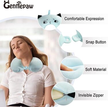 Дитяче подушечка для шиї з меморі-піною, U-подібна форма, з милим дизайном тваринки, для подорожей (літак, авто, поїзд), знімний чохол (блакитний)