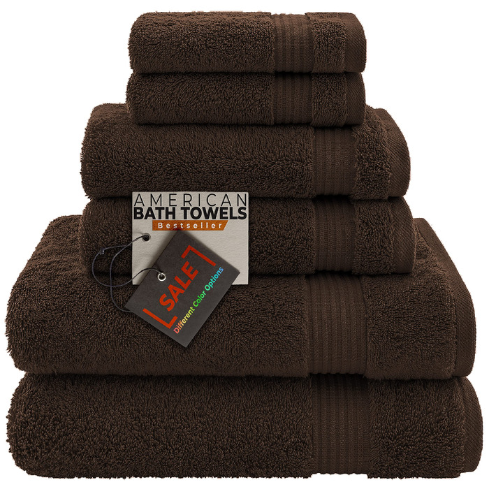 Набір махрових рушників American Bath Towels з 100% бавовни, ультрам'який та гігроскопічний комплект для ванної кімнати (6 предметів: 2 великі, 2 середні, 2 маленькі), коричневий, XL