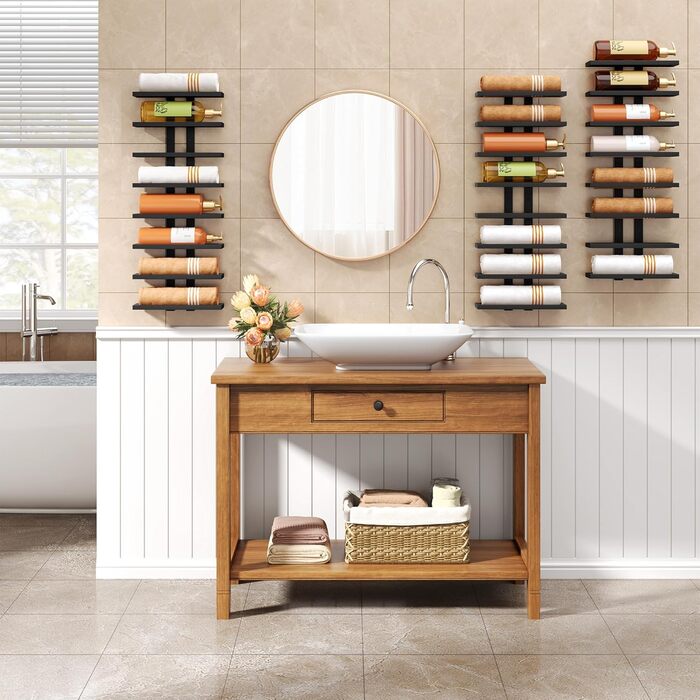 Настінна вітрина для вина FAVOOOSTY з 8 полицями, металева, чорна, для вітальні, спальні, винного погреба (3 шт.)