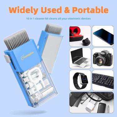 Набір для чищення клавіатури та гаджетів: клавіатура, ноутбук, iPhone, iPad, камера, AirPods, комп'ютер. Компактний набір з спреєм та щіткою, багатофункціональний інструмент для екранів електроніки (himmelblau)
