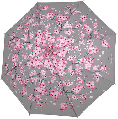 PERLETTI Green Eco Women's Umbrella - Large Automatic Rain Umbrella with Recycled Materials & Cherry Blossom Design