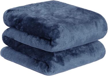 Дреамсцен Пухнастий плед з штучного хутра, флісу, теплий, м'який, великий, для ліжка (125 x 150 см, темно-синій)