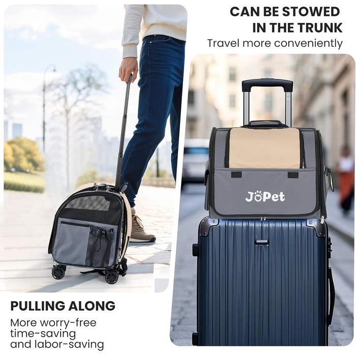 Сумка-переноска для тварин на колесах, рюкзак для собак та котів, сумка для подорожей, сіра