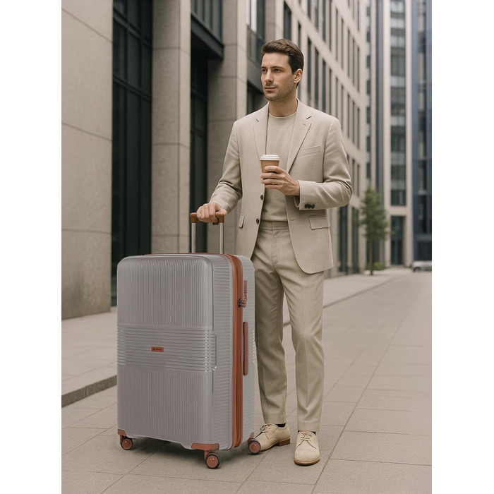 Набір валіз Eco Edition 3-в-1: міцні, розширювані, з TSA-замком | Розміри L (77 см) | Для жінок та чоловіків (Cappuccino)