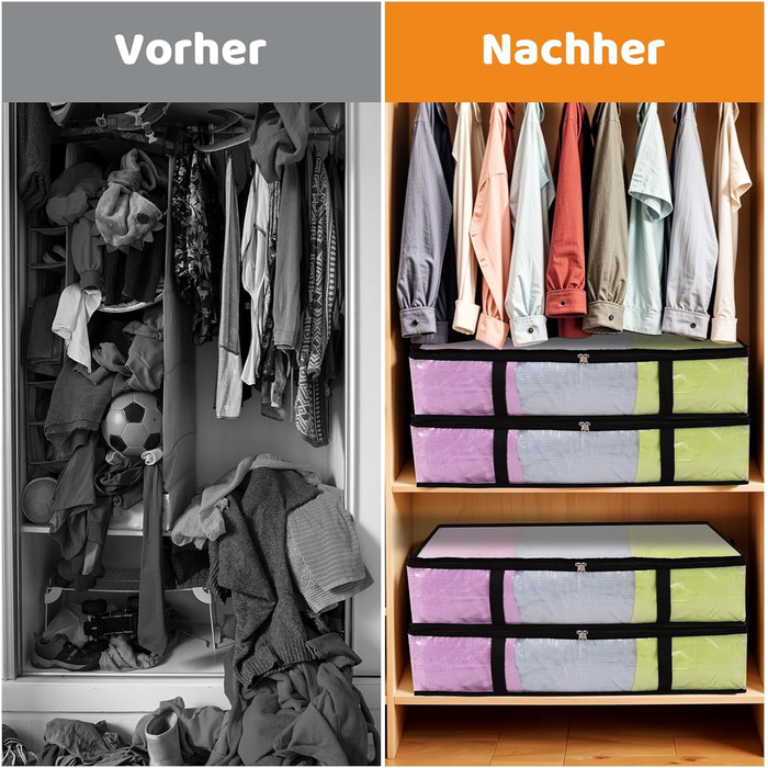 Коробки для зберігання під ліжко (4 шт) 90л з кришкою, прозорі, великі, складні, з ручками. Підходять для постільних речей, подушок, одягу.