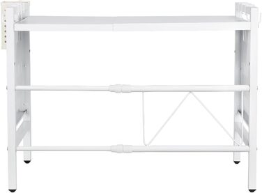 Поличка для мікрохвильової печі 3-ярусна з гачками, розширювана, висувна, 40-64 см, з вуглецевої сталі (біла з перфорованим листком, 42-68*36*46 см)