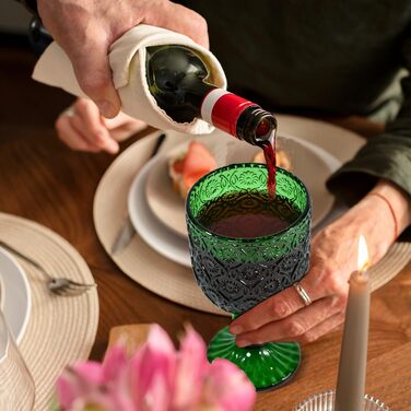 Набір келихів для вина, вінтажний стиль, 350мл, 6 шт, кришталеве скло з тисненням, придатні для миття в посудомийній машині, рожевий