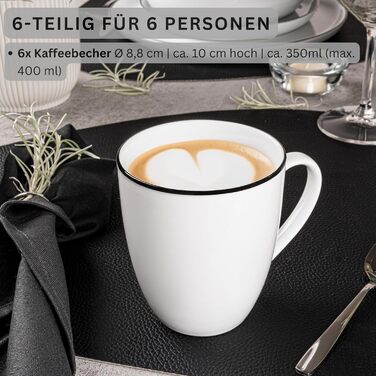 Набір посуду SÄNGER Tafelservice Marlo Black Rim, 24 предмети (6 осіб) з порцеляни: вечері, десерти, миски, чашки