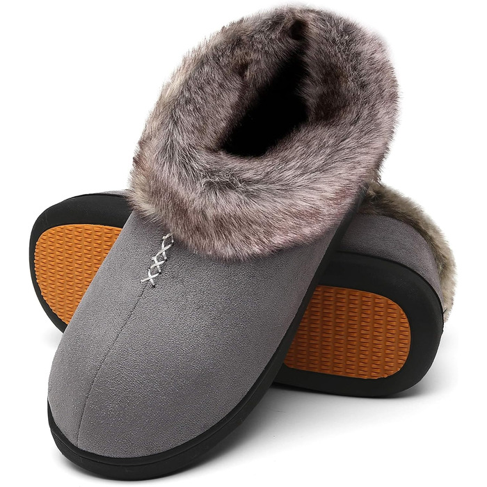 Жіночі теплі халапи з антиковзкою підошвою Mishansha, халапи з меморі-піною, плюшеві тапочки, розмір 36-43 EU (40 EU, сіре хутро)