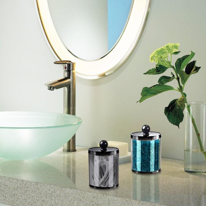 Організатор для ватних дисків та паличок AIMIXUN, набір 2 шт, чорний, прозорий диспенсер, для ватних паличок, зубної нитки, шпиньок