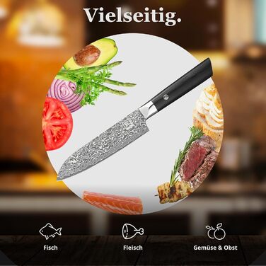 Ніж кухонний Zayiko Black Edition Santoku, сталь VG10 дамаск, 13 см, рукоять Pakkaholz, преміум