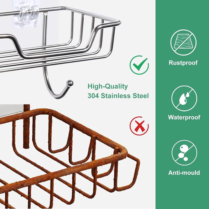 Тримач для мила без свердління Uten, нержавіюча сталь, самоклеючий, з 2 гачками, для ванної, кухні (сріблястий, овальний, 2 шт.)