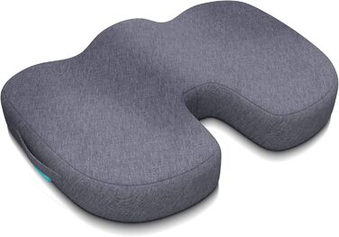 Ортопедична подушка для сидіння Bonmedico - Memory Foam Gel з гелевою вставкою для офісного крісла, авто та інвалідного візка (Сірий, Стандарт)