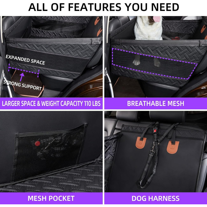 Автомобільний лежак для собак середніх, великих та маленьких порід, підходить для SUV та вантажівки, чорна шкіра, розмір L