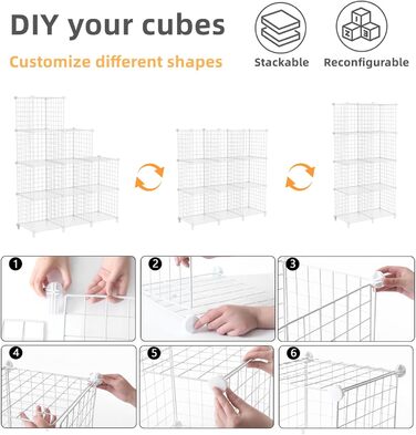 AWTATOS Regal 12 Regal Wire Cube Stackable Shelf Cube DIY Metal Grid Shelf Cube Bookshelf Cube Shelf With Doors For Living Room, Bedroom, Bathroom USCIH12BE (Medium, White)