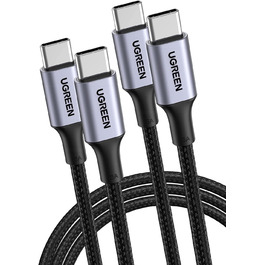 Кабель USB-C UGREEN 100W 2м (2 шт.) з підтримкою PD 3.0, PPS. Сумісний з iPhone 17/Air/16/15, MacBook Pro/Air, iPad Pro, Galaxy S24, Pixel 9, Steam Deck