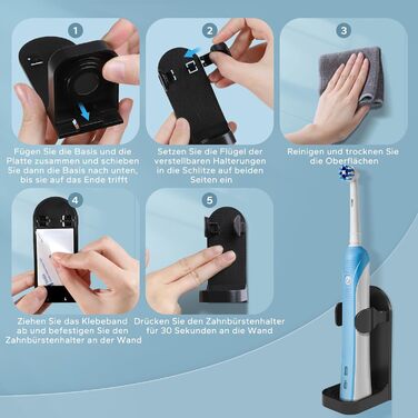 Двоматричний електричний тримач для зубних щіток HOMMAND для кріплення на стіну, чорний (2 шт.)