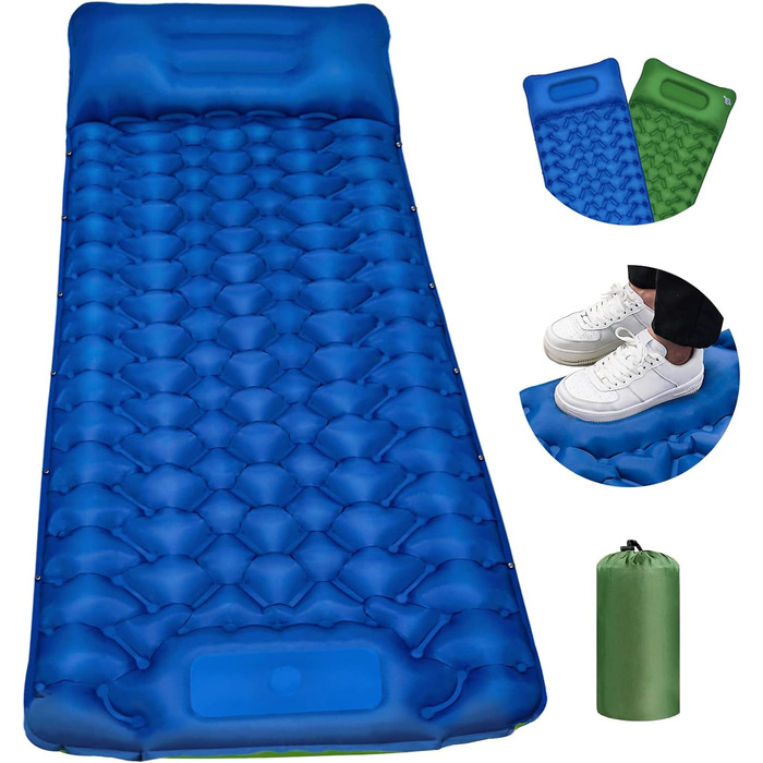 Надувна туристична матрац Isomatte з самонадуванням, 10 см, водовідштовхувальна, для кемпінгу та подорожей, синьо-зелена, односпальна
