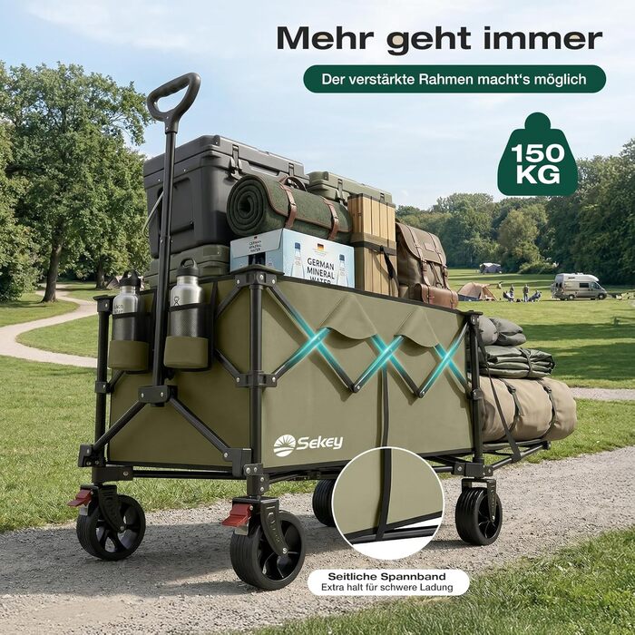 Візок складаний Sekey XXL 240L, вантажопідйомність 150 кг, оливково-зелений - універсальний транспортний візок для будь-якої місцевості